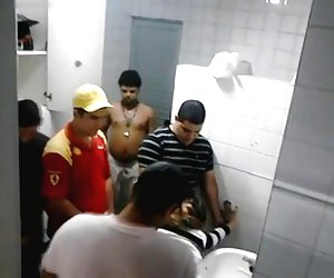 Guys caught fucking a girl in Pub toilet GANGBANG!