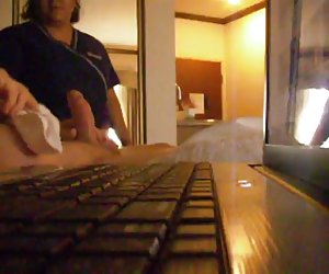 Maid come in for the quick cum show
