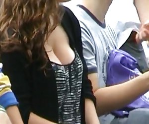 Teen slut public downblouse FANTASTIC tits jiggle at end!