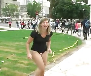 Hot college girl showing pantis in the street