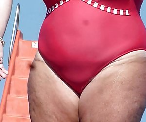 bbw hiry granny spied on the beach