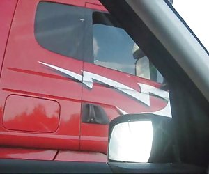 Artie Gets a thumbs up Flashing Her Pussy at Trucker