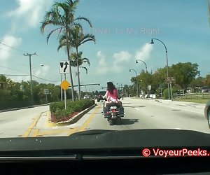 Chick On Bike - Short Skirt No Panties?