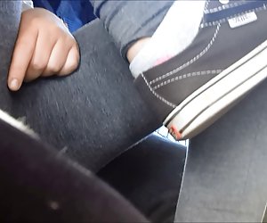 naughty teen rubs pussy on bus