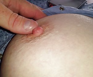 playing with the wifes big natural tit & nipple